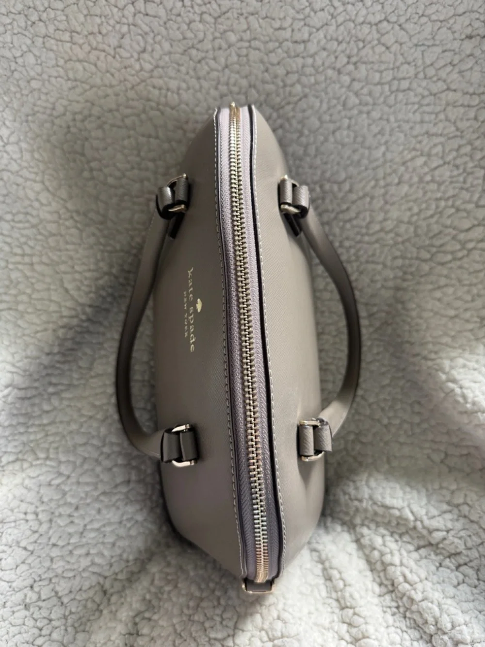 kate spade taupe Saffiano dome satchel with gold logo - Picture 4 of 14